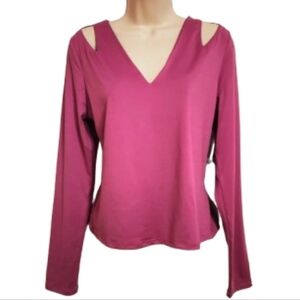 Bar III Knit Long Sleeve Cutout Shoulder Top Large